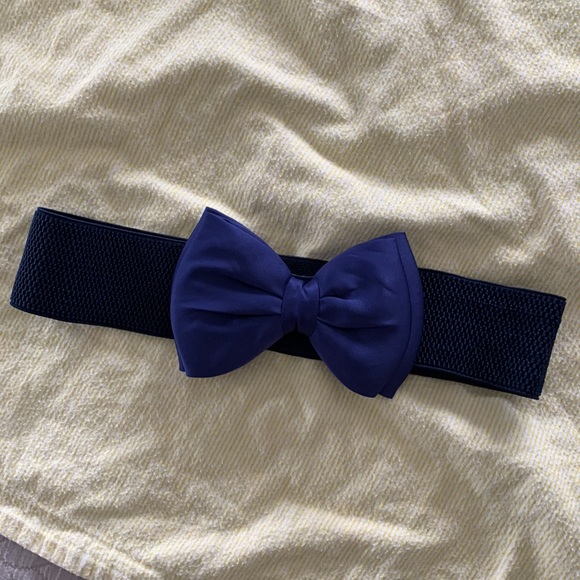 Retro navy blue elastic belt with bow - Picture 1 of 7